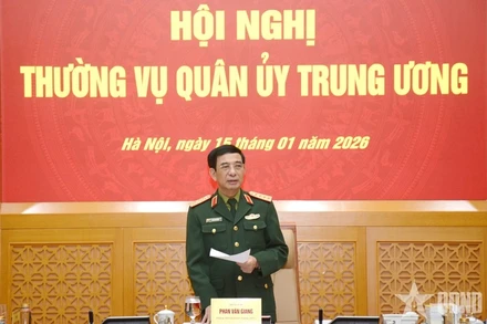 Đại tướng Phan Văn Giang chủ trì Hội nghị Thường vụ Quân ủy Trung ương. (Nguồn: qdnd.vn)