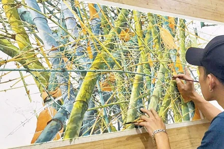 Một tác phẩm mầu nước về cây tre của họa sĩ Phan Vũ Tuấn.