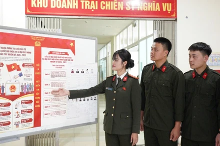 Các chiến sĩ nghĩa vụ được trang bị đầy đủ các quy định, quy trình và kiến thức cơ bản về bầu cử.