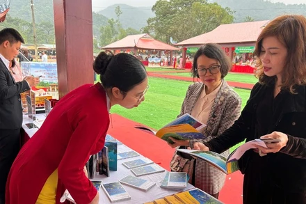 Du khách tìm hiểu thông tin về Côn Sơn, Kiếp Bạc tại khu vực “Ngày hội sách di sản”.