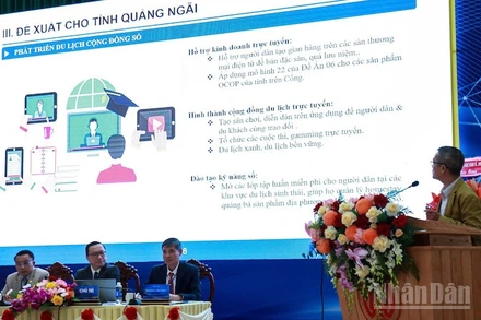 Chuyên gia trình bày tham luận hội thảo “Ứng dụng các giải pháp chuyển đổi số phát triển du lịch Quảng Ngãi”.