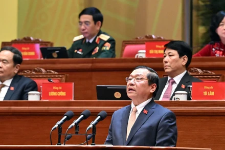 Đồng chí Lại Xuân Môn, Ủy viên Trung ương Đảng, Bí thư Đảng ủy, Phó Trưởng ban Thường trực Ban Tuyên giáo và Dân vận Trung ương, tham luận về vấn đề "Công tác chính trị, tư tưởng trong kỷ nguyên mới."