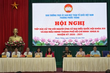 Quang cảnh hội nghị tiếp xúc cử tri sáng 24/2 tại phường Phước Thắng, Thành phố Hồ Chí Minh.