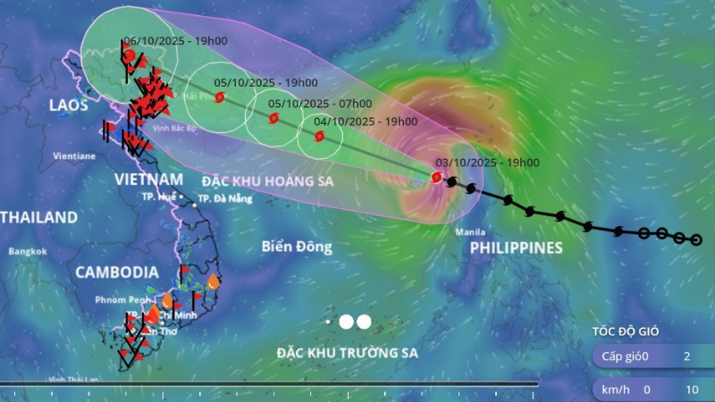 Hướng di chuyển và cường độ bão số 11 lúc 20 giờ ngày 3/10/2025. (Nguồn: Hệ thống Giám sát thiên tai Việt Nam)