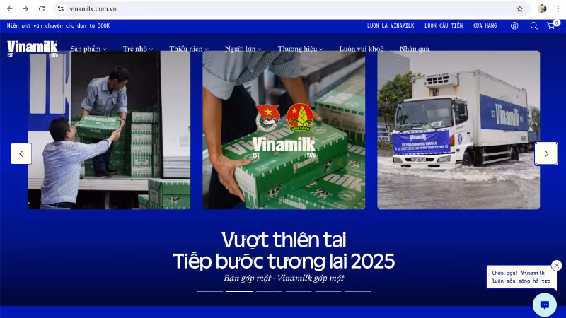 Chương trình “Vượt thiên tai - Tiếp bước tương lai 2025” triển khai trực tiếp trên website Vinamilk, với các thông tin cập nhật và minh bạch; được mọi người tiếp cận dễ dàng, ủng hộ nhanh chóng. (Ảnh: Vi Nam)
