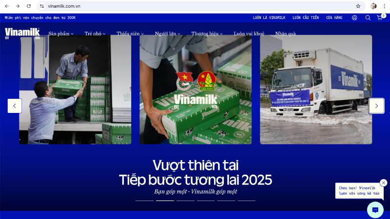 Chương trình “Vượt thiên tai - Tiếp bước tương lai 2025” triển khai trực tiếp trên website Vinamilk, với các thông tin cập nhật và minh bạch; được mọi người tiếp cận dễ dàng, ủng hộ nhanh chóng. (Ảnh: Vi Nam)