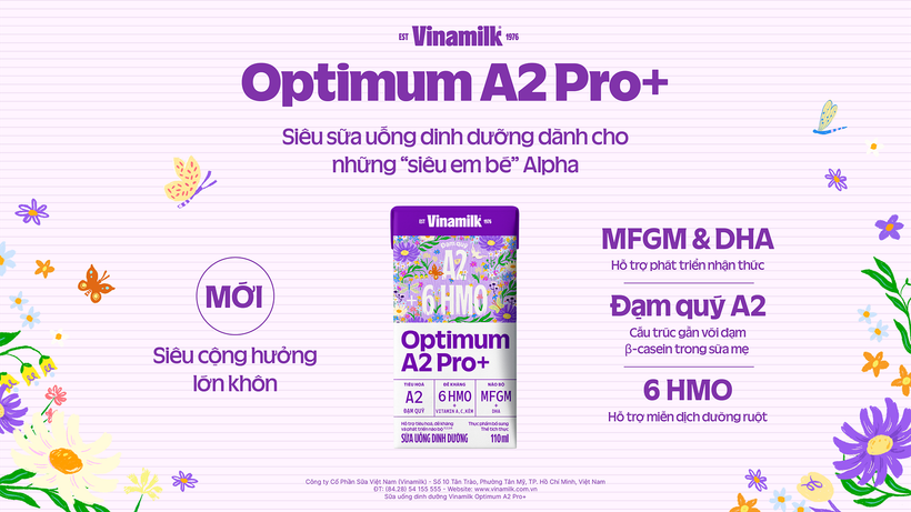 Sản phẩm sữa uống dinh dưỡng Vinamilk Optimum A2 Pro+ mới.