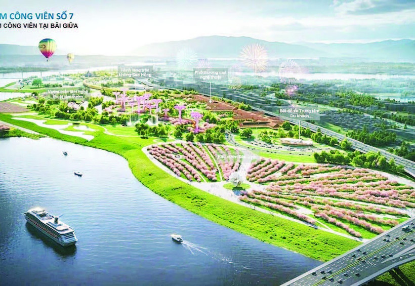 Phối cảnh về đề xuất quy hoạch Cụm công viên số 7 tại Bãi Giữa sông Hồng