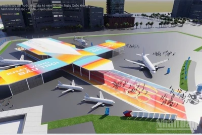 Phân khu trưng bày "Khát vọng bầu trời" trong Triển lãm với không gian nhà giàn được thiết kế tổng thể theo hình tượng Chim Lạc.