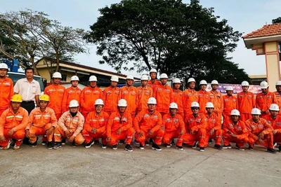 Các thành viên trong đội xung kích tham gia quá trình tiếp nhận lưới điện và lắp đặt công tơ xóa tổng tại Hợp tác xã tiêu thụ điện xã Tân Thanh (Ảnh: EVNSPC)