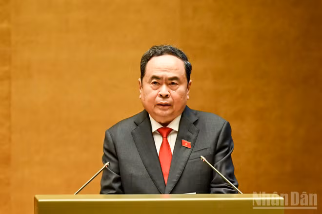Chủ tịch Quốc hội khóa XV Trần Thanh Mẫn phát biểu khai mạc Kỳ họp thứ nhất, Quốc hội khóa XVI. (Ảnh: DUY LINH)