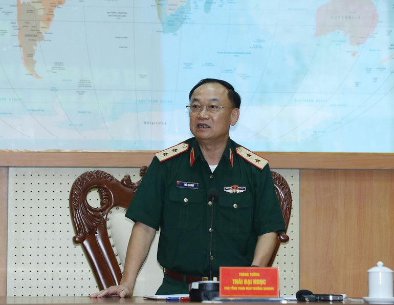 Trung tướng Thái Đại Ngọc, Ủy viên Trung ương Đảng, Ủy viên Quân ủy Trung ương, Phó Tổng Tham mưu trưởng Quân đội nhân dân Việt Nam phát biểu tại Hội nghị. ( Ảnh TRỌNG ĐỨC) a-5.jpg