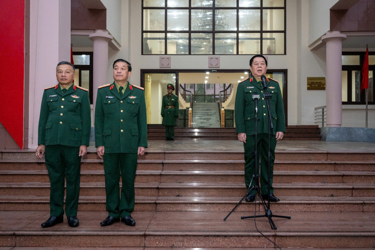 Đại tướng Nguyễn Trọng Nghĩa phát biểu động viên, dặn dò các hạ sĩ quan, binh sĩ Cơ quan Tổng cục Chính trị xuất ngũ năm 2026.