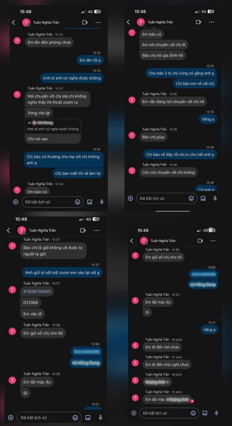 Đoạn chat đối tượng lừa đảo dàn dựng màn “bắt cóc online” để tống tiền. (Nguồn Bộ Công an) z7138957553132-27efaea59ca37bc569cda67b98dd4a15.jpg