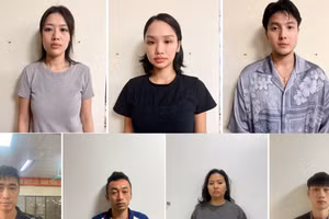 Các đối tượng trong vụ tổ chức sử dụng trái phép chất ma túy xảy ra tại khu vực bãi tắm Tùng Thu (đặc khu Cát Hải, Hải Phòng). Ảnh giữa, hàng trên: Lê Ánh Nhật (nghệ danh là ca sĩ Miu Lê)