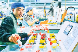 Dây chuyền sản xuất của Công ty trách nhiệm hữu hạn GFT Unique Việt Nam (xã Nam Thanh Miện, Hải Phòng). (Ảnh: NGUYÊN NGUYÊN)