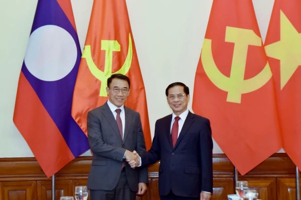 Phó Thủ tướng, Bộ trưởng Ngoại giao Bùi Thanh Sơn cùng quyền Trưởng ban Đối ngoại Trung ương Đảng Nhân dân Cách mạng Lào. (Ảnh: BNG)