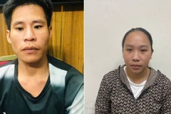 Đối tượng Lều Đức Thắng và vợ là Nguyễn Minh Ánh tại cơ quan Công an.