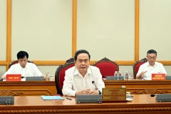 Đồng chí Trần Thanh Mẫn, Ủy viên Bộ Chính trị, Chủ tịch Quốc hội chủ trì buổi làm việc với Ban Thường vụ Tỉnh ủy Lai Châu, Thành ủy Cần Thơ. (Ảnh: DUY LINH)