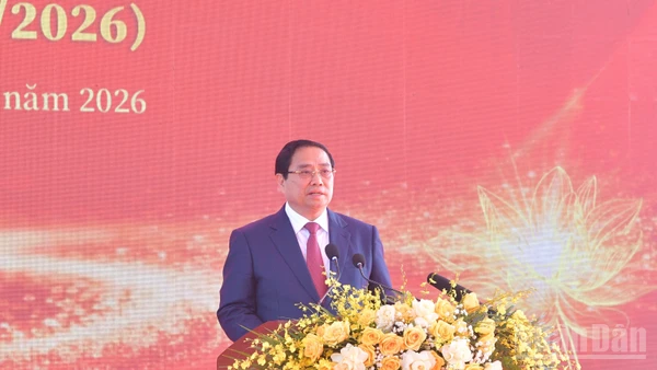 Thủ tướng Phạm Minh Chính phát biểu ý kiến tại Lễ kỷ niệm. (Ảnh: Thanh Giang)