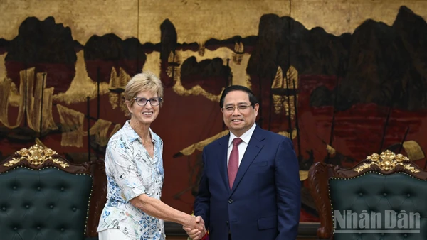 Thủ tướng Chính phủ Phạm Minh Chính và bà Christine Todd Whitman, lãnh đạo Quỹ Eisenhower. (Ảnh: Trần Hải)