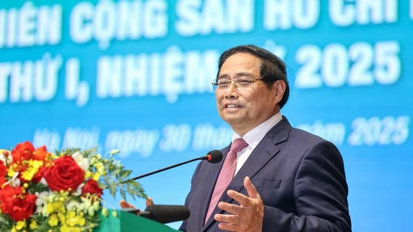 Bí thư Đảng ủy Chính phủ, Thủ tướng Chính phủ Phạm Minh Chính phát biểu ý kiến tại Đại hội đại biểu Đoàn Thanh niên Cộng sản Hồ Chí Minh Chính phủ lần thứ I, nhiệm kỳ 2025-2030. (Ảnh: Nhật Bắc/VGP)