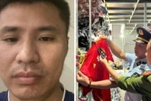 Lực lượng chức năng phối hợp, kiểm tra kho hàng của đối tượng Nguyễn Văn Quang (bên trái).