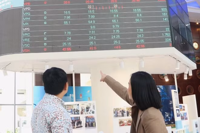 Nhà đầu tư theo dõi diễn biến thị trường chứng khoán tại Sở Giao dịch chứng khoán Thành phố Hồ Chí Minh (HOSE). (Ảnh: TTXVN)