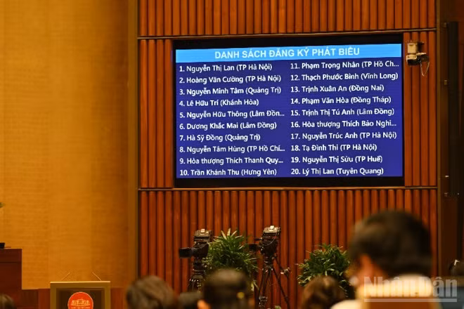 Các đại biểu đăng ký phát biểu thảo luận tại phiên họp sáng 8/12. (Ảnh: DUY LINH)