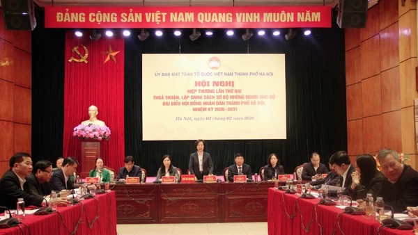 Quang cảnh hội nghị Hiệp thương lần thứ hai do Ủy ban Mặt trận Tổ quốc Việt Nam thành phố Hà Nội tổ chức.