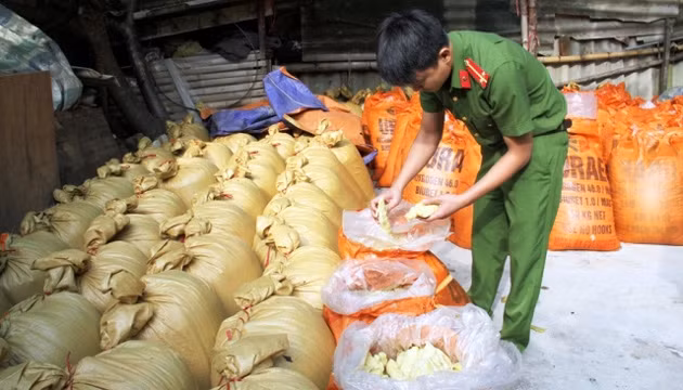 Măng ngâm hóa chất độc hại bị công an Lào Cai bắt giữ.