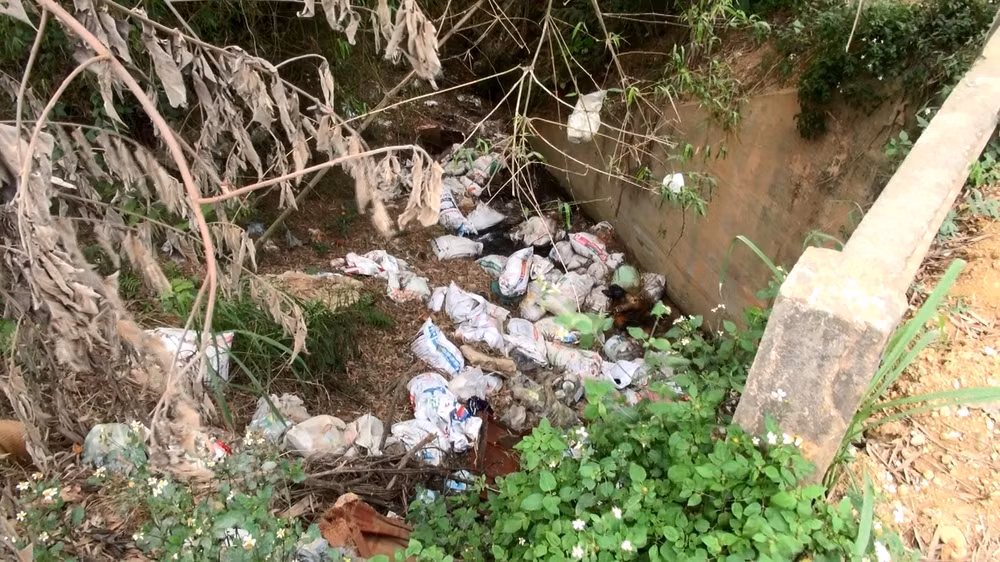 Nhiều bao tải buộc động vật chết bốc mùi hôi thối tại xã Ninh Lai, huyện Sơn Dương, tỉnh Tuyên Quang.