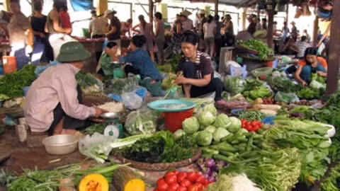 Gian hàng bán rau, củ, quả tại chợ đầu mối Nghĩa Tân, quận Cầu Giấy, Hà Nội. Ảnh: MINH LOAN