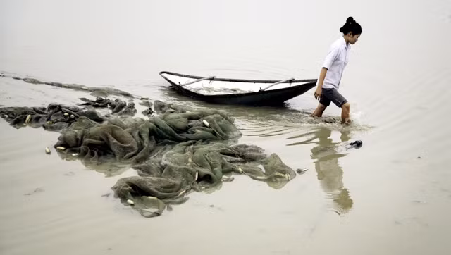 Tác phẩm ảnh Tiền vay để mở rộng ao nuôi cá.