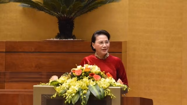 Chủ tịch Quốc hội phát biểu tại buổi gặp mặt.