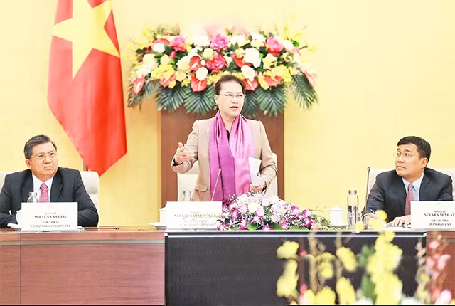 Chủ tịch QH Nguyễn Thị Kim Ngân phát biểu tại buổi tiếp. Ảnh: DOÃN TẤN (TTXVN)