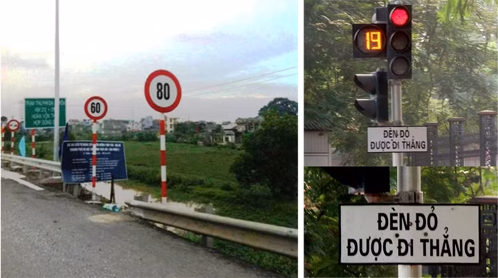 Những biển báo giao thông bố trí kiểu này gây khó cho người tham gia giao thông.