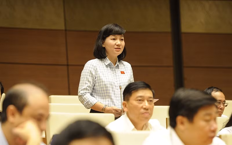 Đại biểu Trương Thị Bích Hạnh, Đoàn đại biểu Quốc hội Bình Dương, phát biểu. 