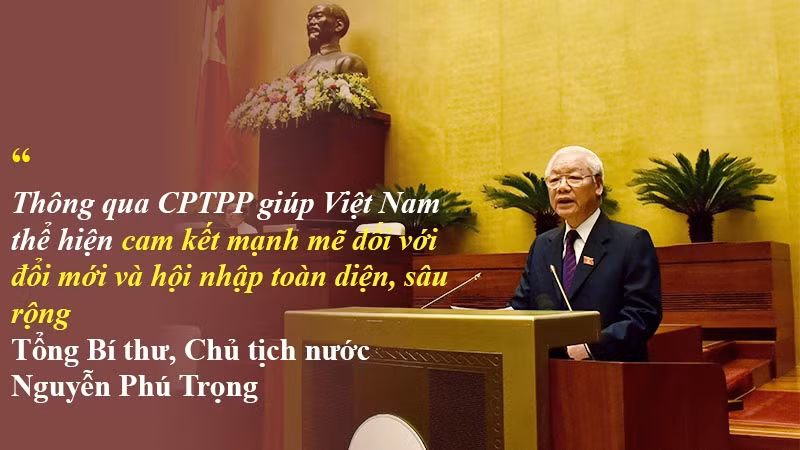 Tổng Bí thư, Chủ tịch nước Nguyễn Phú Trọng trình bày Tờ trình về việc đề nghị Quốc hội phê chuẩn CPTPP và các văn kiện liên quan tại kỳ họp thứ 6 Quốc hội khóa XIV. (Ảnh: Duy Linh)