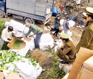 Lực lượng công an kiểm tra, bắt giữ hàng lậu.