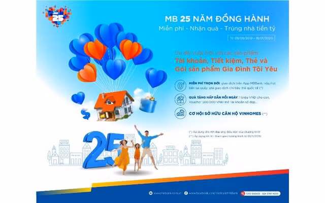 MB 25 năm đồng hành - miễn phí - nhận quà - trúng nhà tiền tỷ