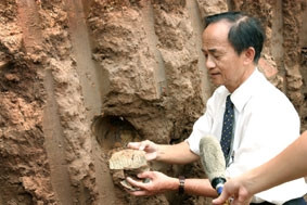 PGS Nguyễn Lân Cường tại hiện trường
đoạn đường Hoàng Hoa Thám.
