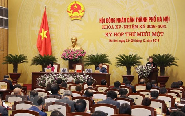 Quang cảnh kỳ họp thứ mười một HĐND thành phố Hà Nội. (Ảnh: LÂM KHÁNH/TTXVN)
