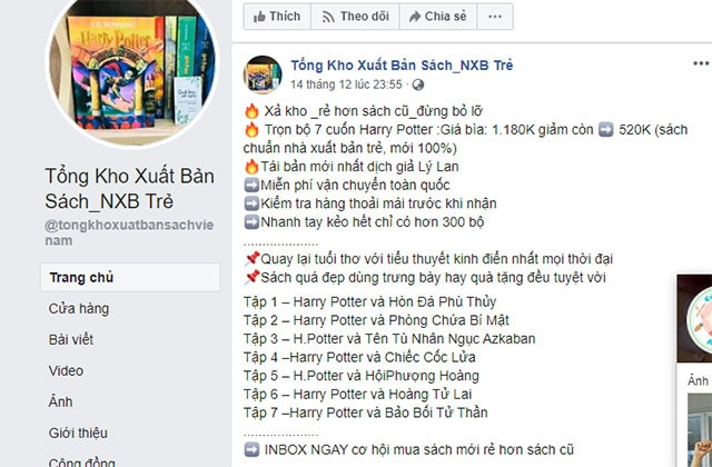 Bộ sách "Harry Potter" của NXB Trẻ được rao bán rất nhiều trên mạng, thực tế là phiên bản này không được xuất bản nữa.