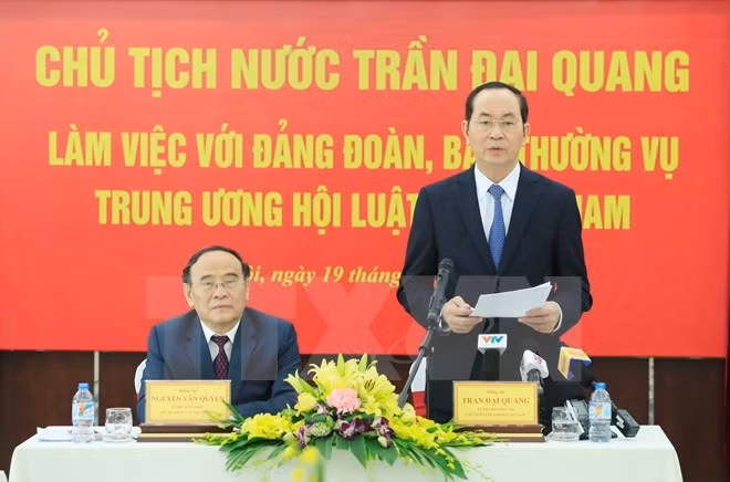 Chủ tịch nước Trần Đại Quang phát biểu kết luận buổi làm việc. (Ảnh: TTXVN)