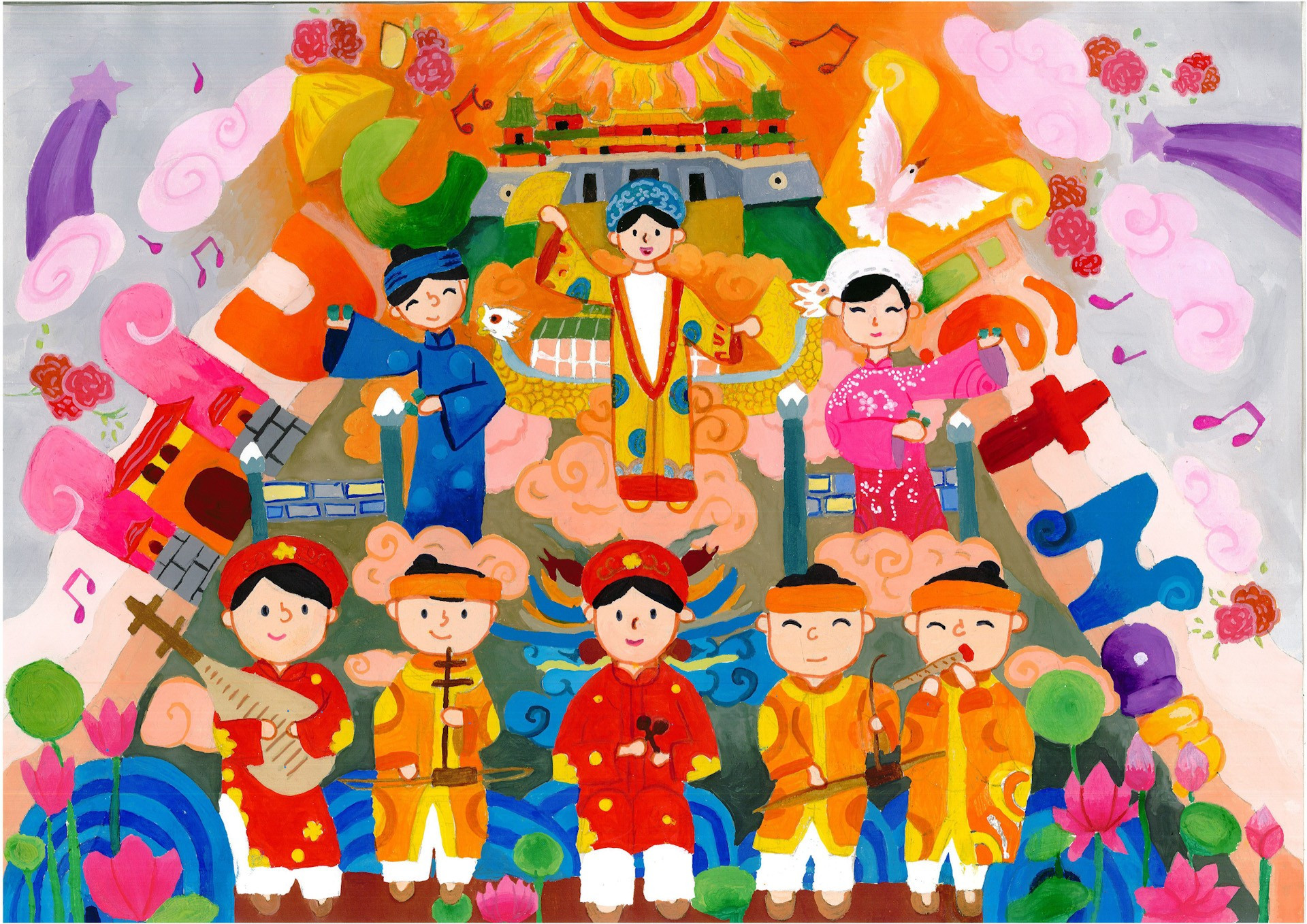 Giải Nhất của bảng A, dành cho các bé dưới 12 tuổi, thuộc về em Ngô Kỳ Hân (sinh năm 2014, Thanh Hóa) với tác phẩm “Huế - Một thoáng cố đô”. toucher-art-phap-2.jpg