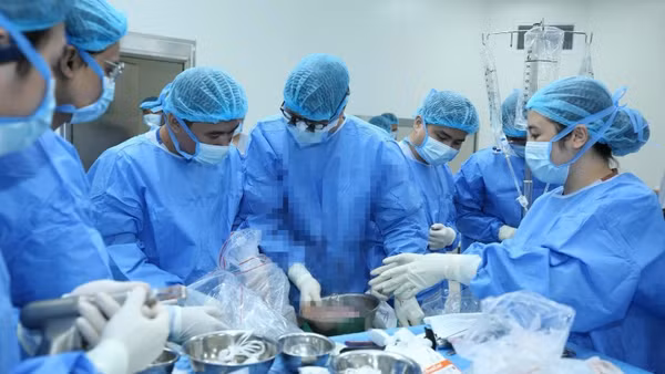 Ê-kíp tiến hành lấy gan người hiến tại Bệnh viện E. 