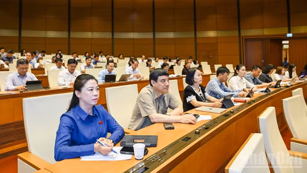 Các đại biểu Quốc hội dự phiên họp ở hội trường sáng 7/8. (Ảnh: DUY LINH)