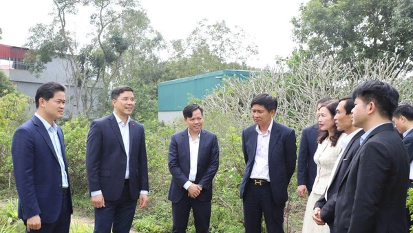 Thứ trưởng Thường trực Bộ Y tế Vũ Mạnh Hà và Phó Bí thư Thường trực Tỉnh ủy Thanh Hóa Nguyễn Hồng Phong cùng đoàn công tác thăm vườn ươm của Trung tâm Nghiên cứu dược liệu Bắc Trung Bộ.