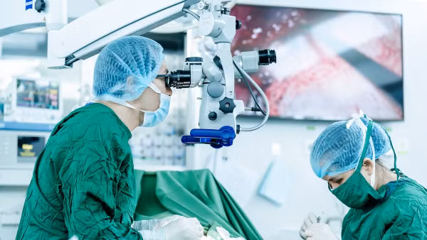 Thạc sĩ, bác sĩ Đinh Hữu Việt trong một ca phẫu thuật vi phẫu tinh hoàn tìm tinh trùng Micro TESE.